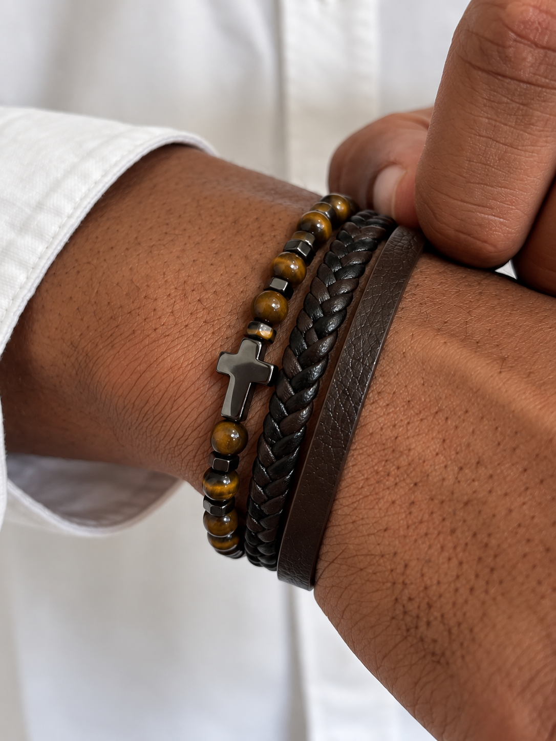 BRACELET CROIX ONYX | BRUN