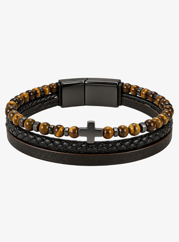 BRACELET CROIX ONYX | BRUN