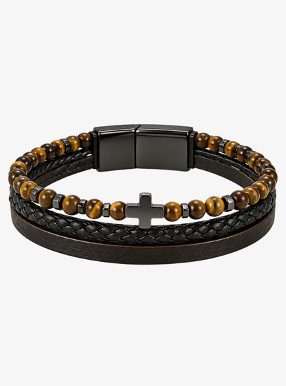 BRACELET CROIX ONYX | BRUN