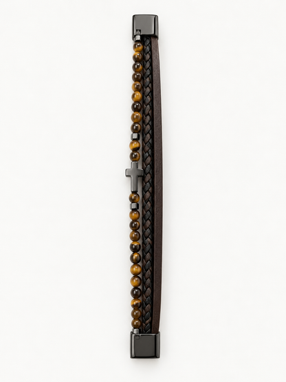 BRACELET CROIX ONYX | BRUN