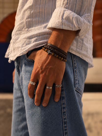 BRACELET CROIX ONYX | BRUN